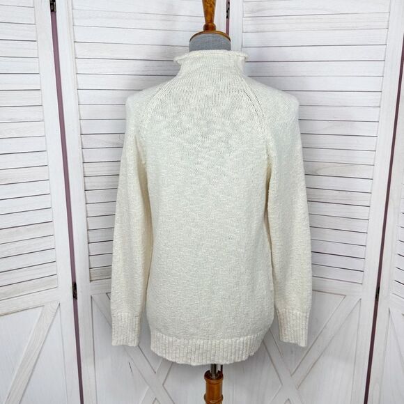 L.L. Bean Cotton Rolled Funnel Mock Neck Ragg Sweater Slub Knit Cream Medium - Picture 5 of 14
